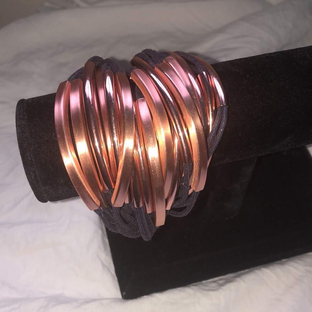 ArmaniExchange Rose Gold Metal and Black Leather with D Ring Closure